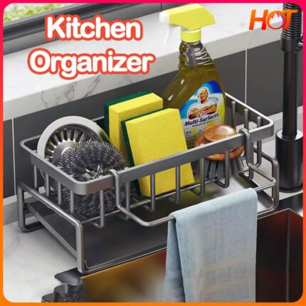 Metal Sponge Drainer Rack With Towl Holder Kitchen Bathroom Sink Organizer Rack Soap Holder Orgaizer